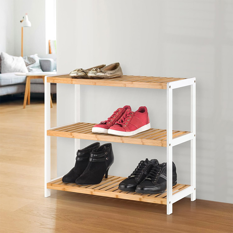 Einstellbarer Bambus 3-Tier-Schuhregal-Klapporganisator für die Aufbewahrung