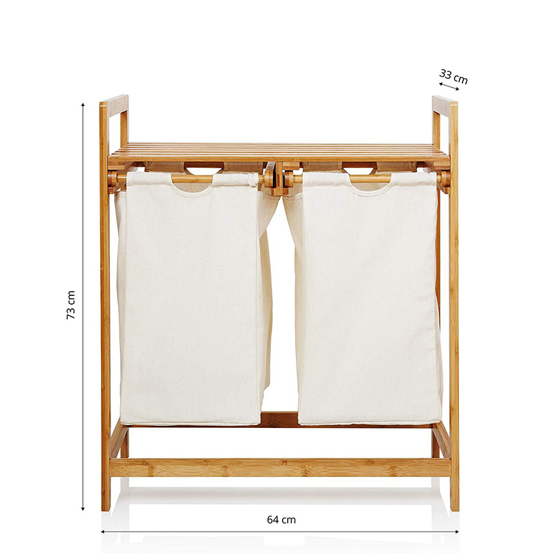 Wasserdichtes Bambus -Waschkorb mit abnehmbaren Taschen zum Waschen