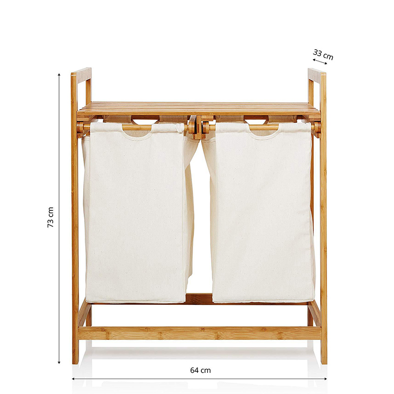 Wasserdichtes Bambus -Waschkorb mit abnehmbaren Taschen zum Waschen